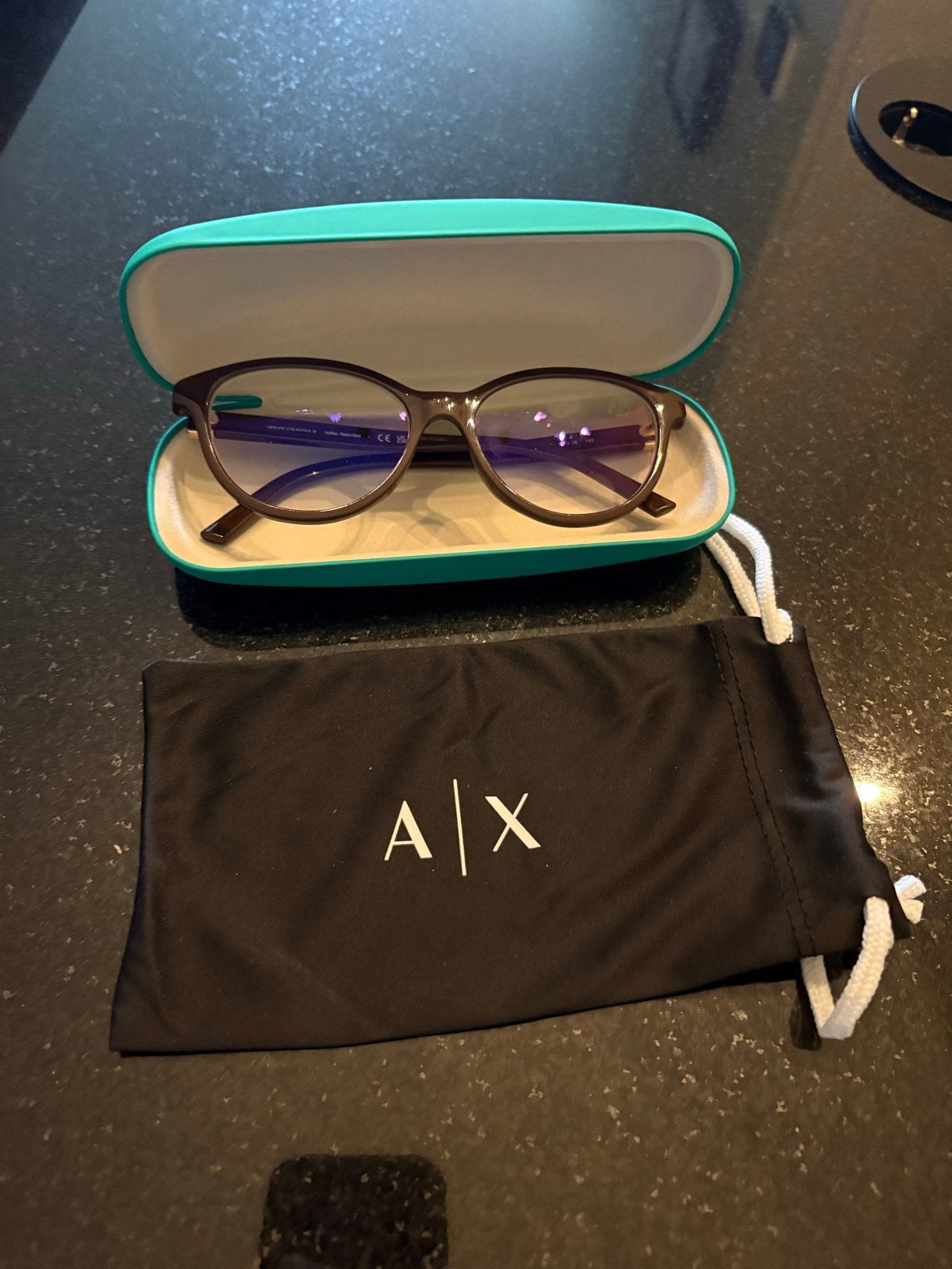 Nieuwe Armani beeldschermbril met blauwfilter glas etui, Overige merken, Bruin, Verzenden, Zo goed als nieuw