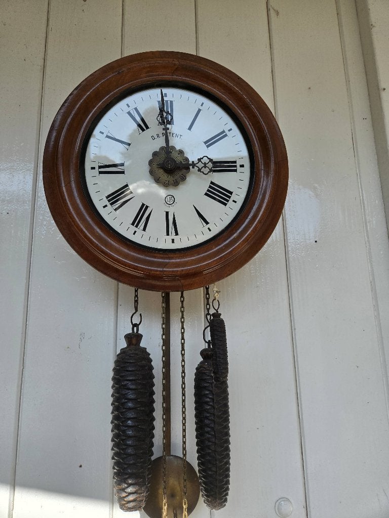 Antieke schoolklok met wekker, Ophalen of Verzenden