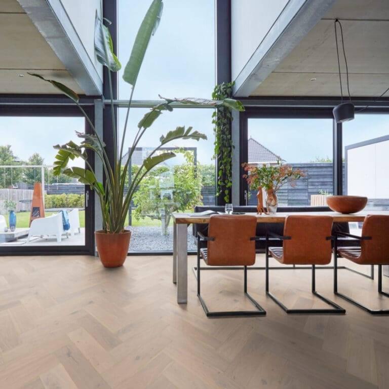 Visgraat Lamel Parket Reseda Rustiek wit - vooraf geolied, Parket, 75 m² of meer, Nieuw, Bruin