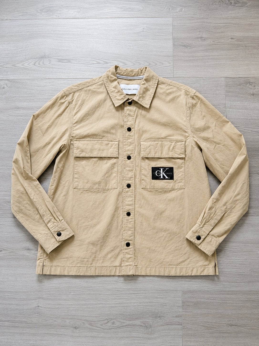 Calvin Klein Jeans Overshirt Relaxed Fit Maat L Beige, Ophalen of Verzenden, Zo goed als nieuw, Beige, Halswijdte 41/42 (L)