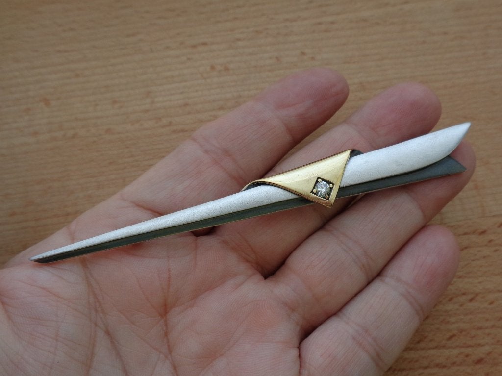 zilveren grote sjaal broche met verguld deel [1136], 10 cm of meer, Verzenden, Zo goed als nieuw, Zilver