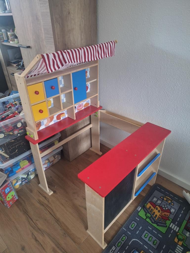 Houten speelgoedwinkel / marktkraam 83x72x110cm, Ophalen, Gebruikt, Overige typen