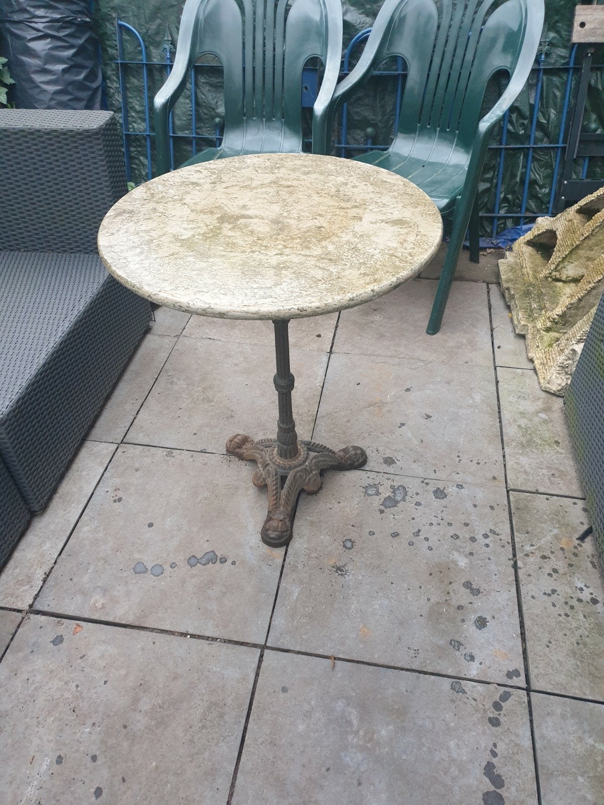 marmeren tuintafel met gietijzeren voet, Ophalen, Gebruikt, Rond, Metaal