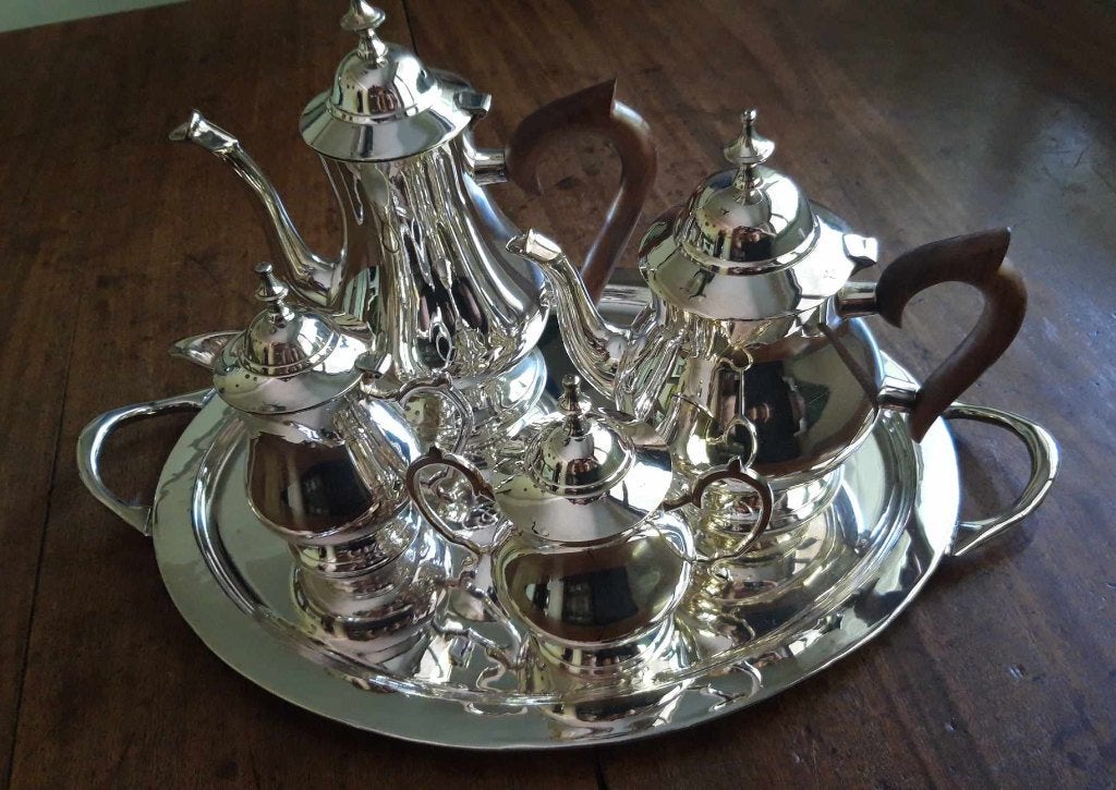 Verzilverd Koffie-/Theeservies (Schoonhoven!) 5-delig., Ophalen of Verzenden, Zilver