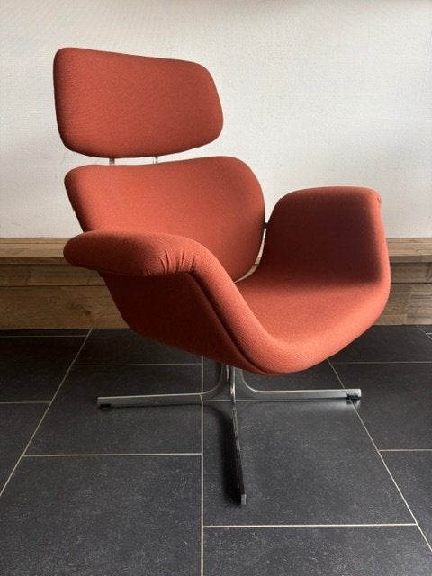 Artifort Big Tulip fauteuil, Pierre Paulin, roodbruine stof, Design, 75 tot 100 cm, Ophalen of Verzenden, Zo goed als nieuw