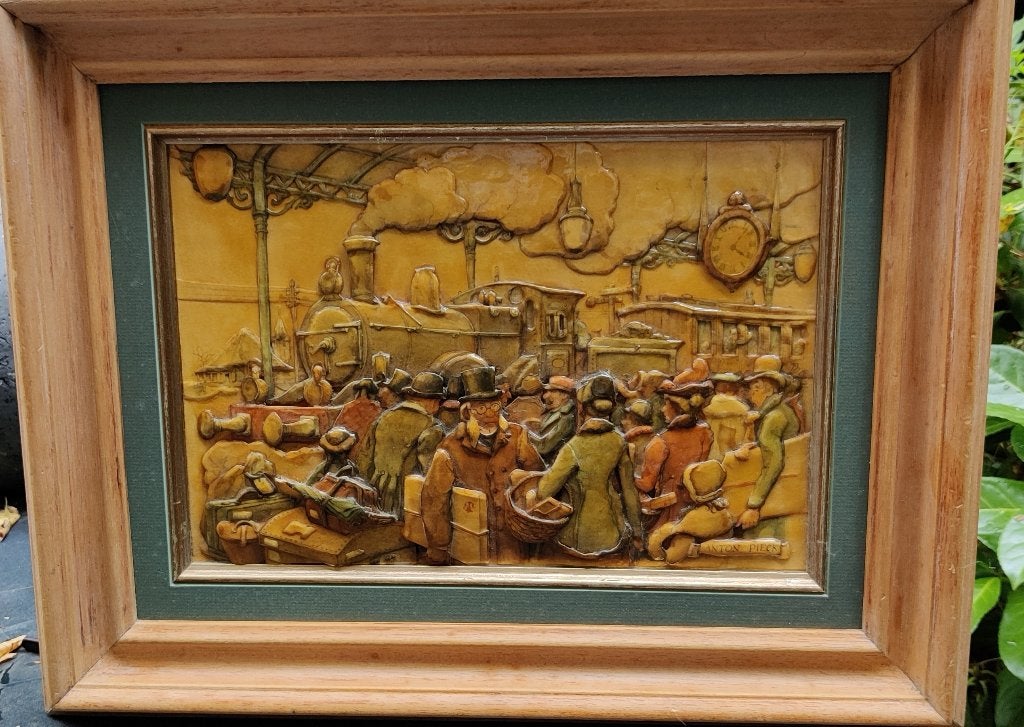 Anton Pieck 3D lijst, nostalgisch tafereel trein, Ophalen of Verzenden