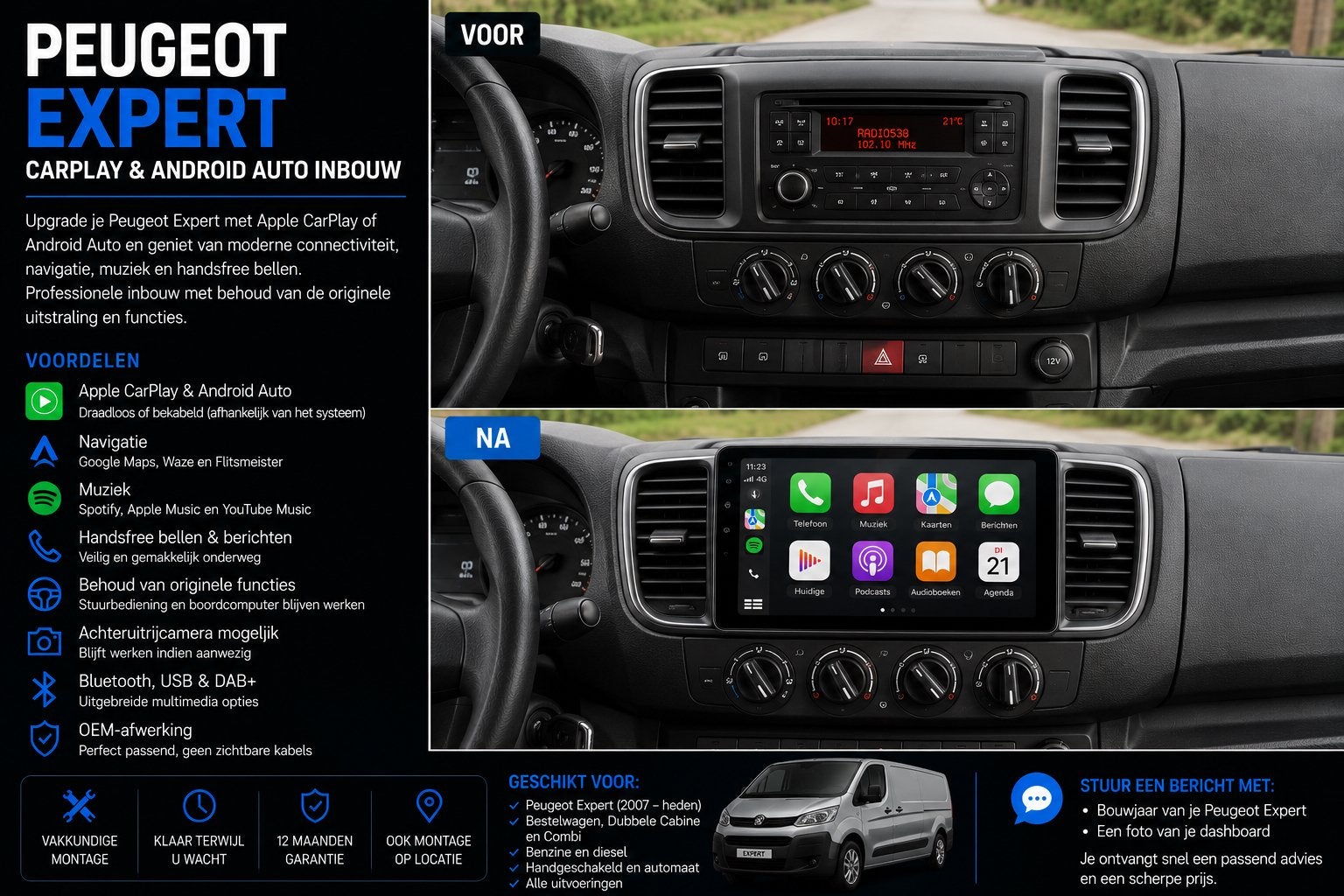 Peugeot Expert CarPlay & Android Auto Inbouw, Ophalen, Nieuw