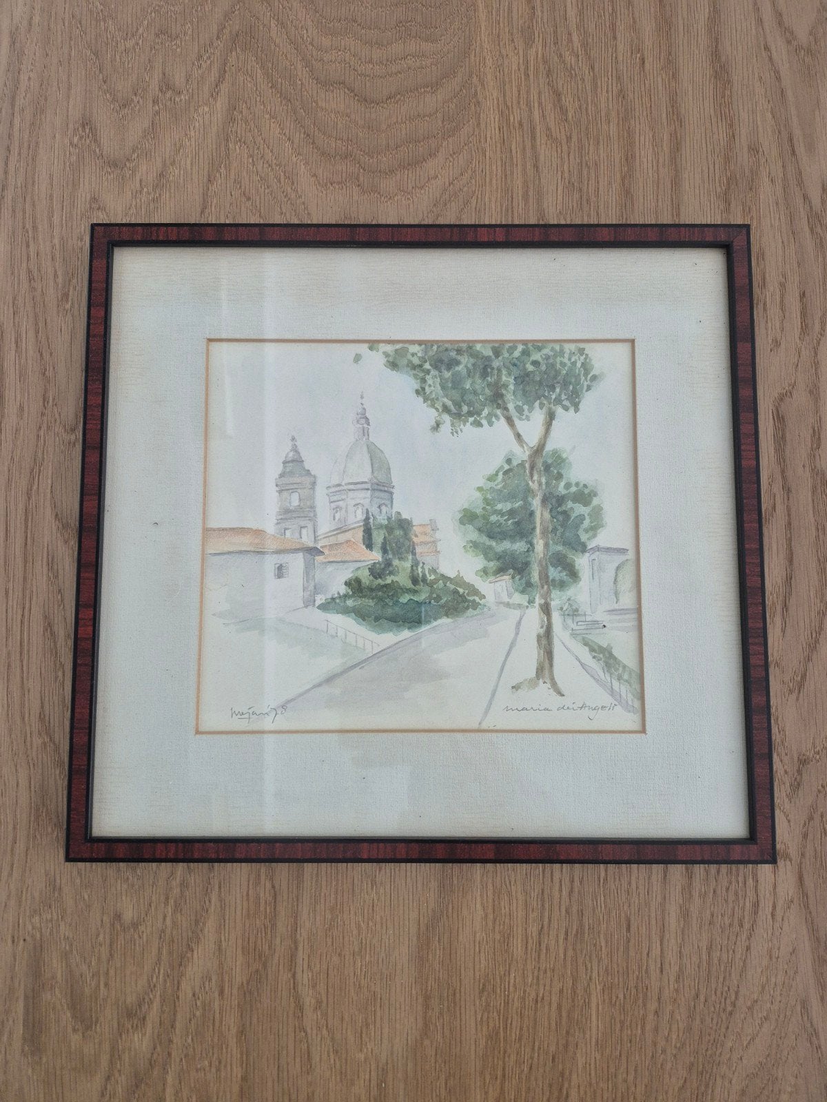 Aquarel van Maria dei Angeli, gesigneerd en gedateerd, Ophalen of Verzenden