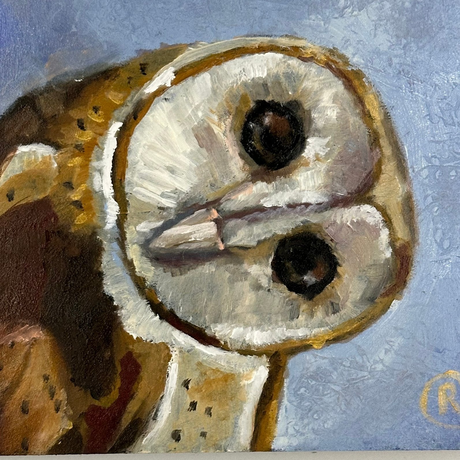 Nieuwsgierige uil, Antiek en Kunst, Ophalen of Verzenden, Dieren, Olieverf, Overige materialen