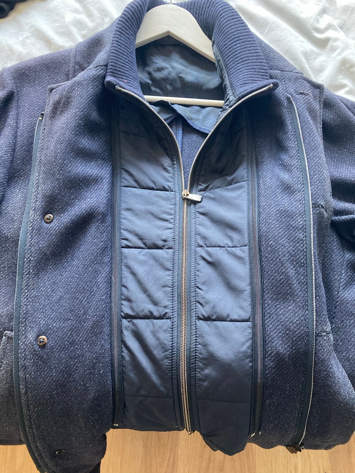 Corneliani lange jas voor heren - Maat 52, Kleding | Heren, Ophalen, Zo goed als nieuw, Maat 52/54 (L), Blauw