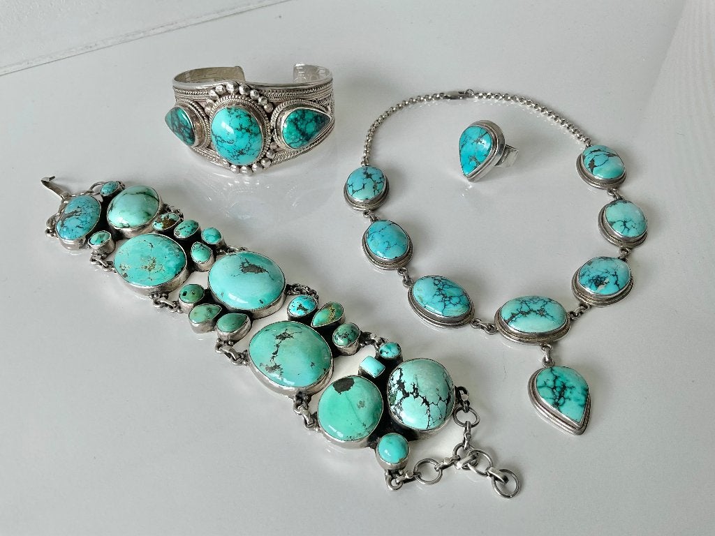 Prachtige zilveren Collier, Armbanden & Ring met Turquoise, Verstelbaar, Ophalen of Verzenden, Zo goed als nieuw, Groen