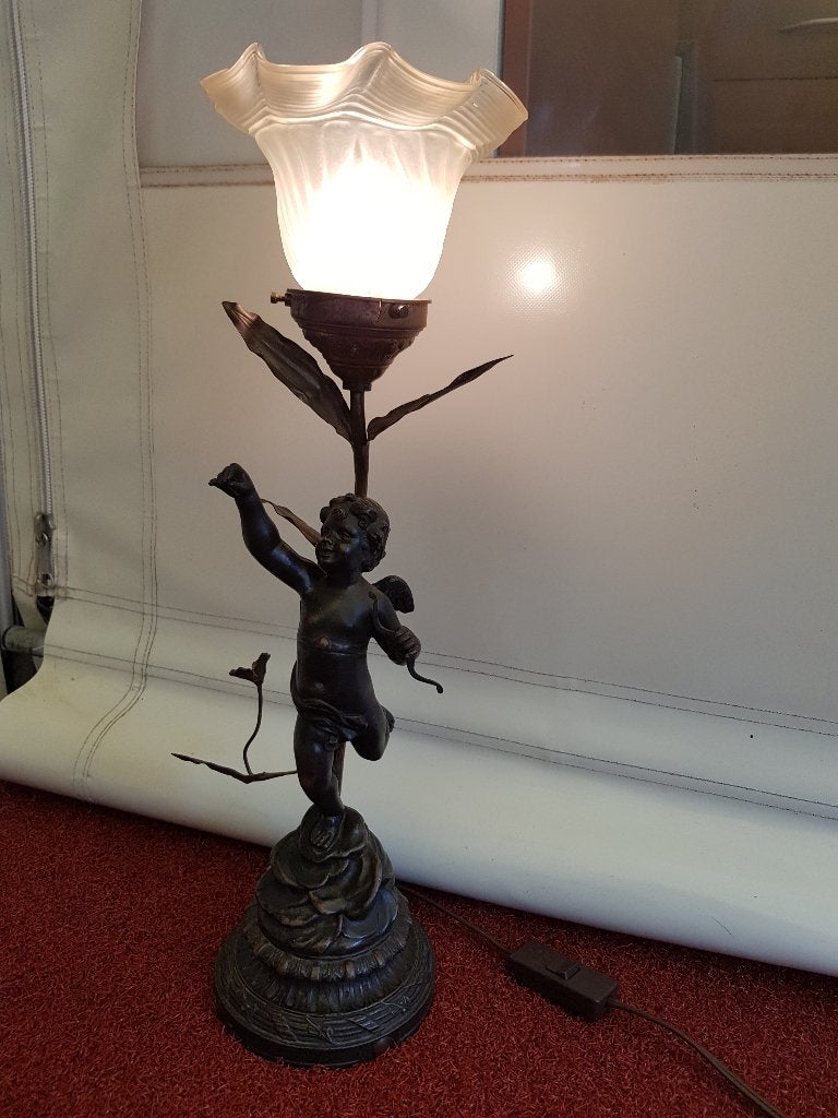 Engel metalen staande tafellamp, Ophalen of Verzenden, Zo goed als nieuw, Glas, 51 cm