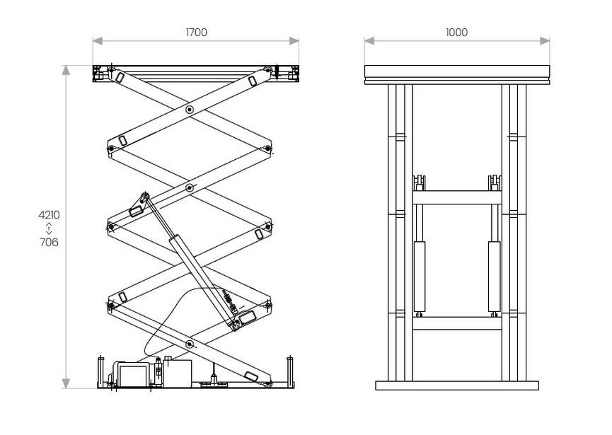 Elektro-hydraulische schaarheftafel 4200mm 800kg 230V, Ophalen, Nieuw