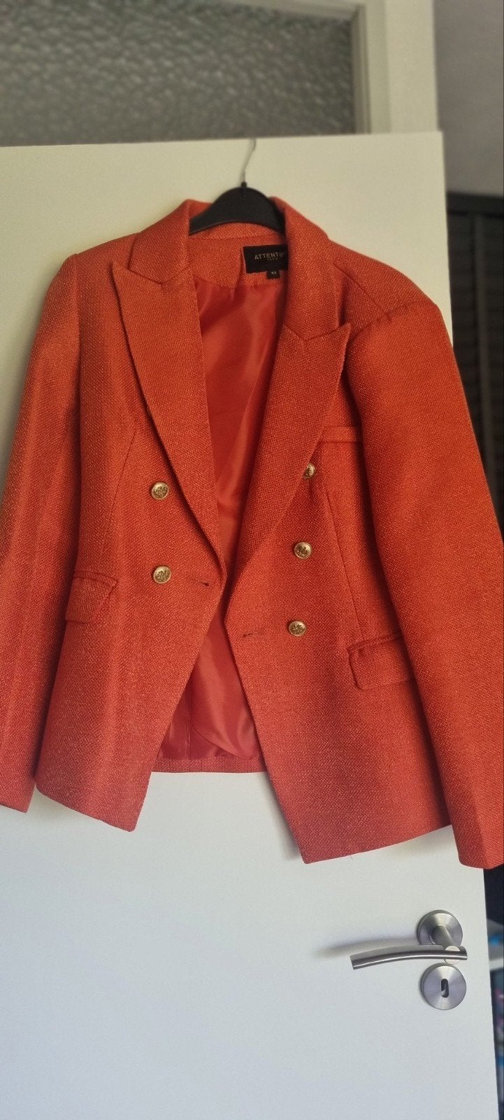 Blazer, oranje eventueel met sjaal, Kleding | Dames, Ophalen of Verzenden, Zo goed als nieuw, Maat 42/44 (L), Oranje