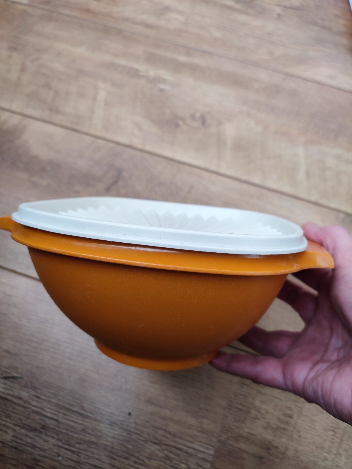 Vintage Tupperware Servalier 838 Oranje Kom met Deksel, Gebruikt, Luchtdicht, Oranje, Ophalen of Verzenden