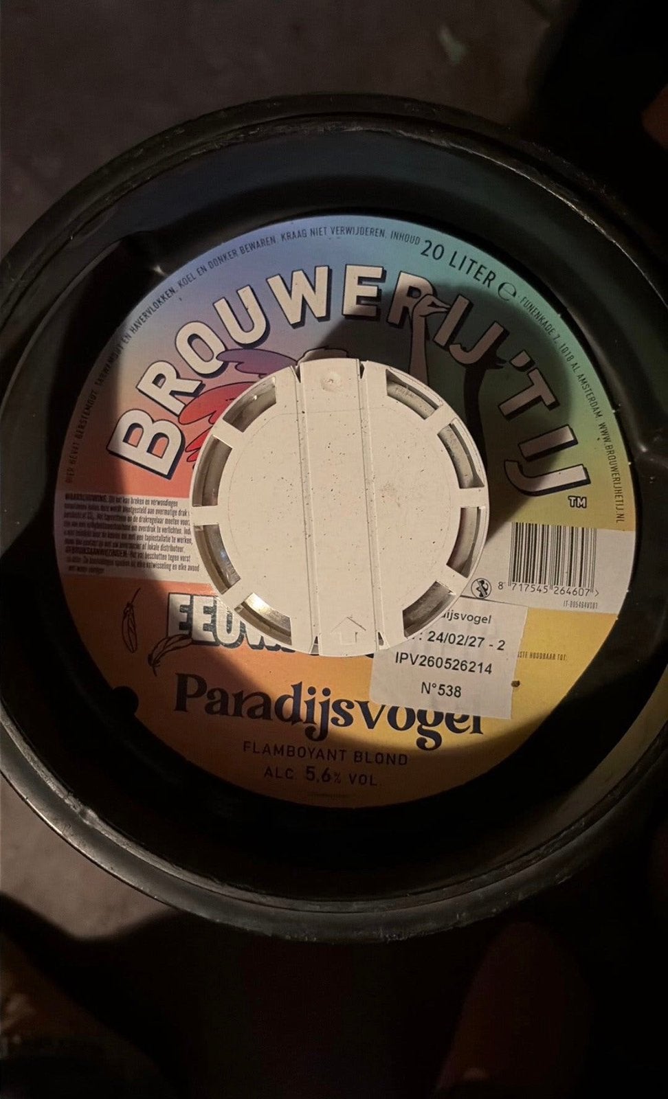 ‘t IJ x Eeuwige Jeugd brouwerij Paradijsvogel 20l fust, Verzamelen, Ophalen, Nieuw, Overige typen, Overige merken