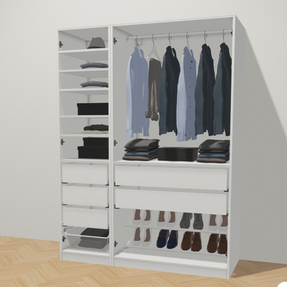 Complete witte IKEA PAX kledingkast met spiegeldeuren, Huis en Inrichting, Kasten | Kledingkasten, 100 tot 150 cm, 200 cm of meer
