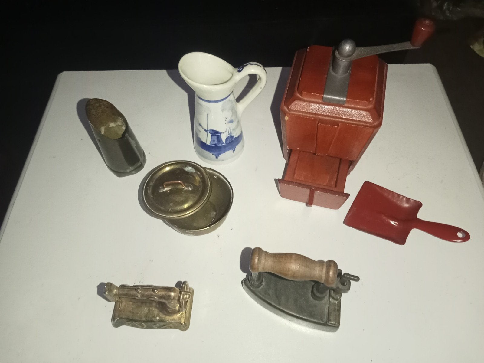 Leuke set van 7 vintage letterbak miniaturen, koper, messing, Ophalen of Verzenden, Gebruikt, Poppenhuis