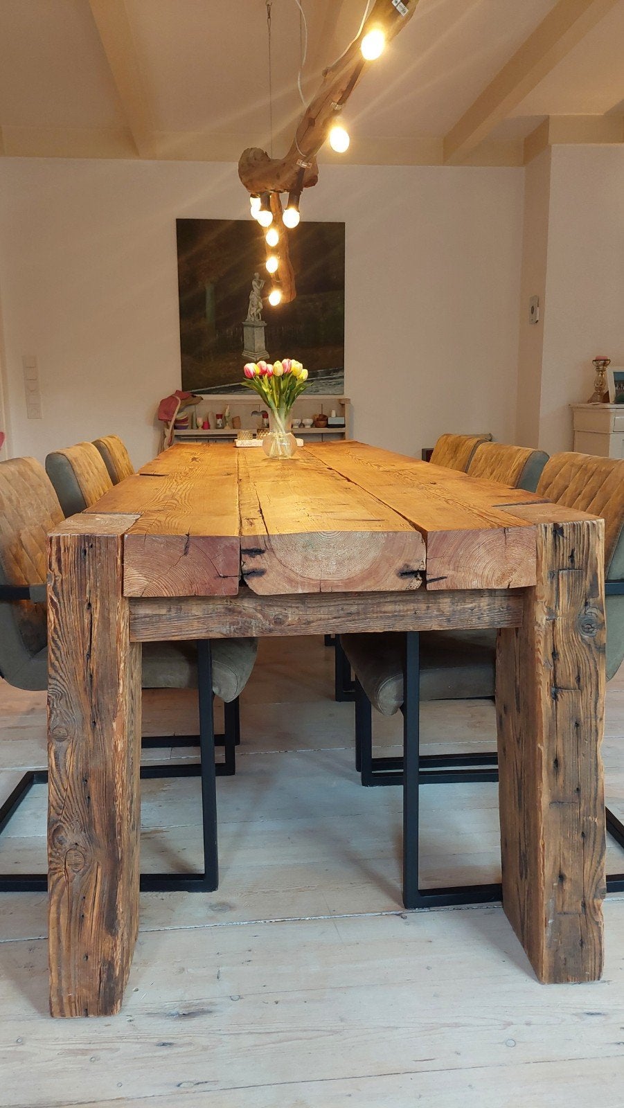 Robuuste oude houten Balken tafel, Gebruikt, 200 cm of meer, Rechthoekig, 50 tot 100 cm