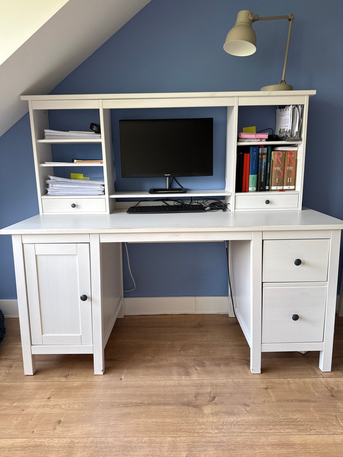 IKEA Hemnes Bureau met opbouw - Wit, Ophalen, Gebruikt, IKEA, Hout