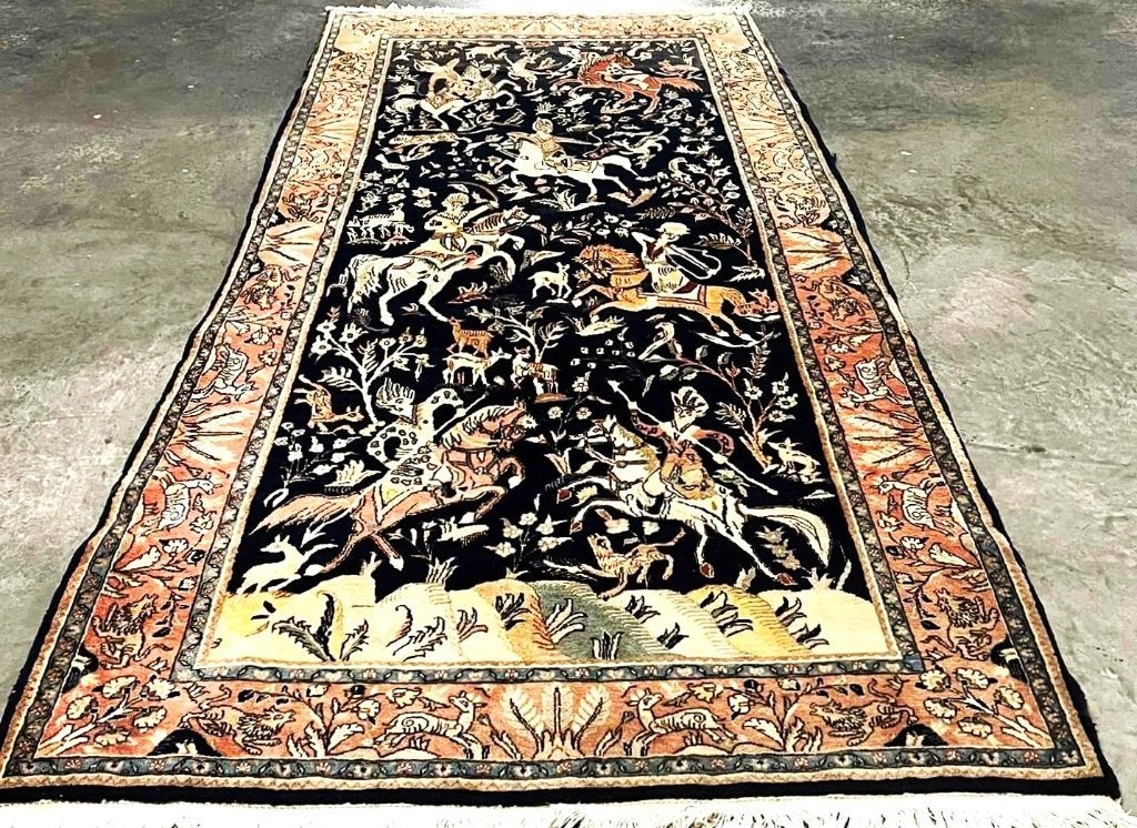 Antieke Perzisch tapijt- 335 x 160cm (Ghom) Geknoopt in Iran, Huis en Inrichting, Stoffering | Tapijten en Kleden, Ophalen, Gebruikt