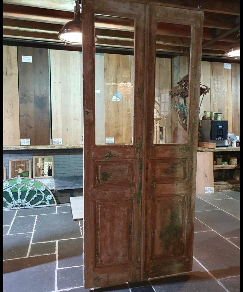 ANTIEKE DUBBELE DEUR MET GLAS 103 X 235 CM, Ophalen of Verzenden