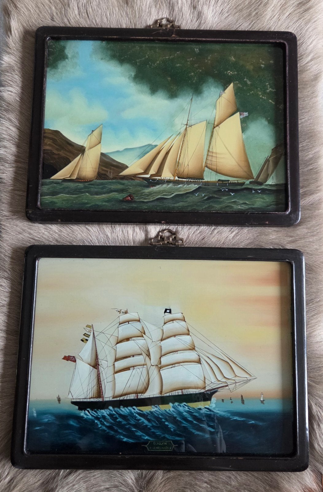 Vintage reverse glass maritiem / clipper zeilschepen, Ophalen