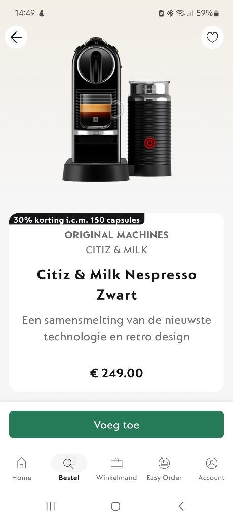 Nespresso Citiz & Milk kleur zwart, Witgoed en Apparatuur, Koffiemachine, Ophalen of Verzenden, Zo goed als nieuw, 4 tot 10 kopjes
