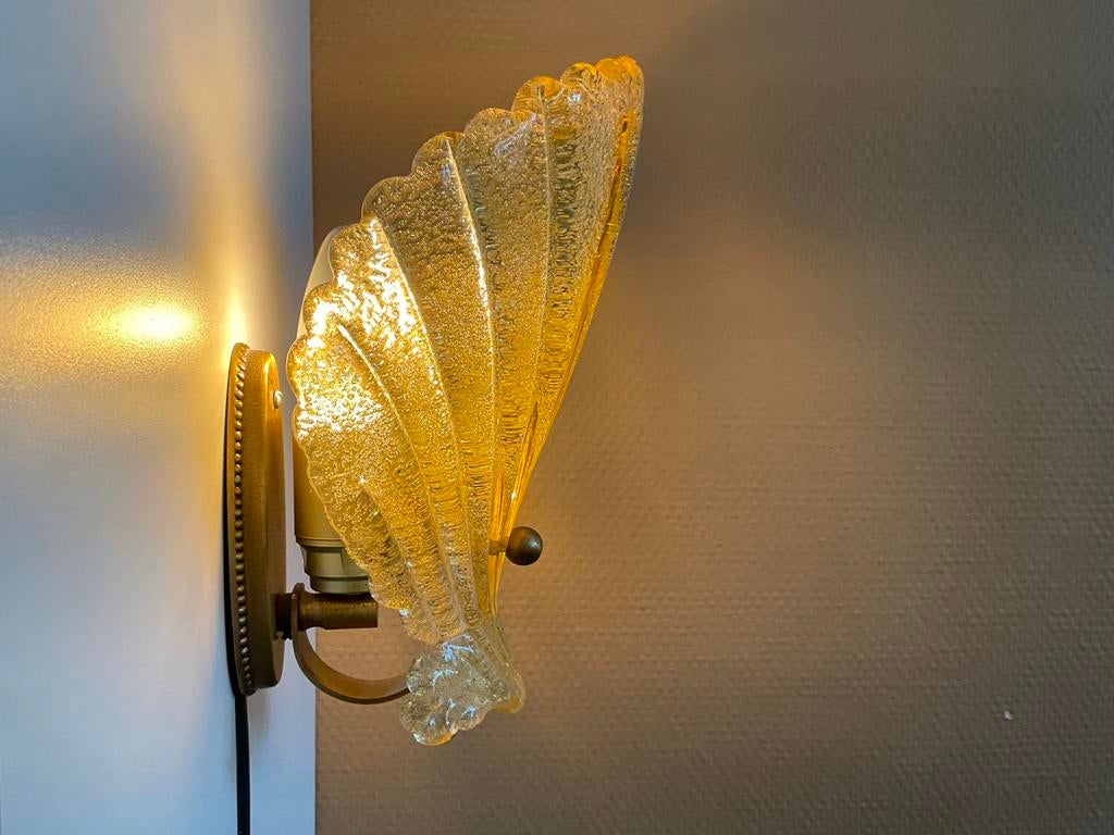 Vintage wandlamp Murano glas schelp, Ophalen of Verzenden, Gebruikt, Glas