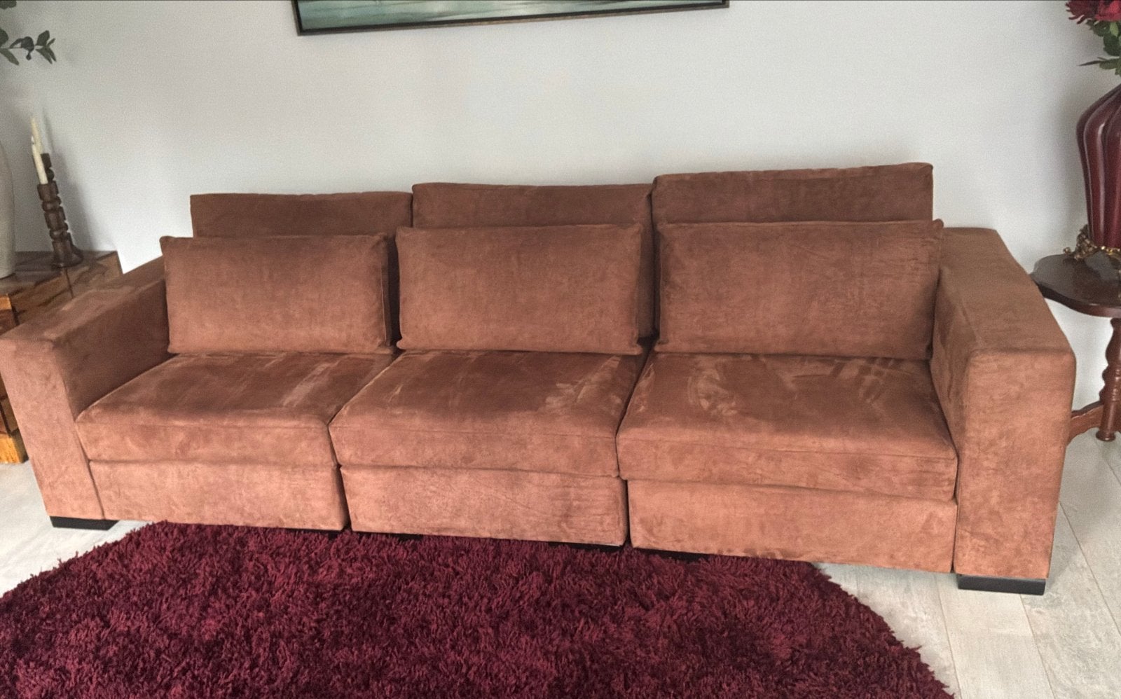 Comfortabele bank microleder cognac-kleur., Ophalen, Overige materialen, 250 tot 300 cm, 75 tot 100 cm