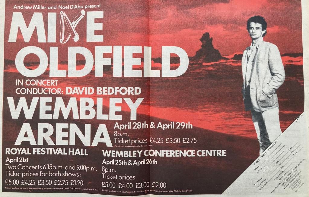 Paginagrote A2 advertentie MIKE OLDFIELD live Wembl, Ophalen of Verzenden, Gebruikt