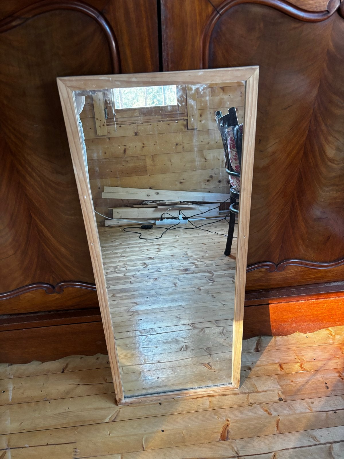 Houten spiegel met houten frame, Huis en Inrichting, Ophalen, Gebruikt, 100 tot 150 cm, Rechthoekig