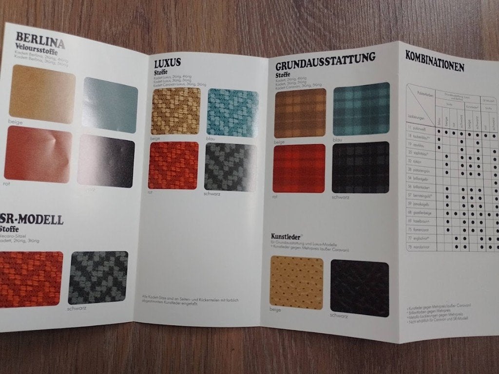 Opel Kadett D kleuren en bekleding 1979, Ophalen of Verzenden, Nieuw, Opel
