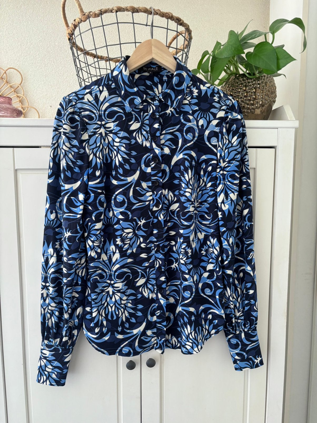 Mi Piace travelstof blouse maat S, Ophalen of Verzenden, Zo goed als nieuw, Maat 36 (S), Blauw