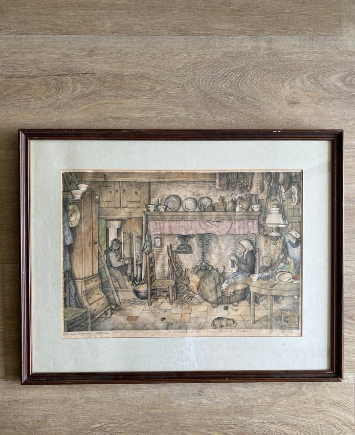 Jan Strube kleurde zijn prent zelf in op verzoek vd kopers, Antiek en Kunst, Kunst | Schilderijen | Klassiek, Ophalen, Realistisch