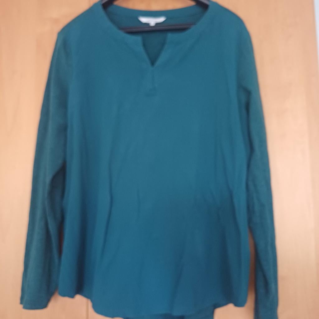 Donkergroene longsleeve met V-hals sandwich tuniek petrol L, Maat 42/44 (L), Ophalen of Verzenden, Onbekend, Lange mouw
