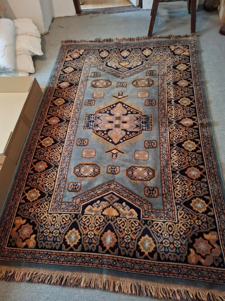 Vintage Perzisch tapijt - Blauw/Oranje/Zwart, Gebruikt, 100 tot 150 cm, 150 tot 200 cm, Blauw