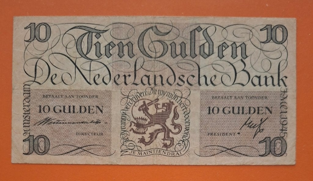 Bankbiljet 10 gulden 1945 Lieftinck, cat. PL42.a, Postzegels en Munten, Verzenden, 10 gulden, Los biljet