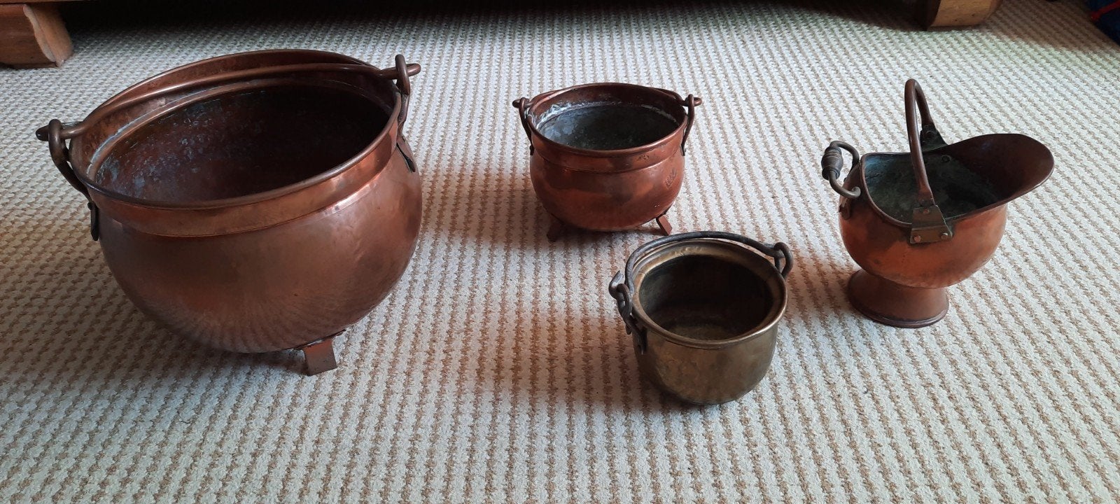 Antieke koperen potten en kolenkit - Set van 4, Ophalen of Verzenden, Koper