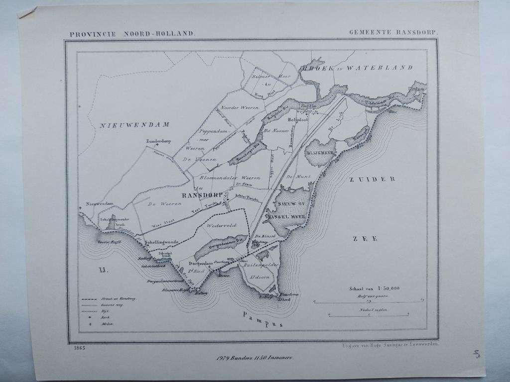 45 / Ransdorp Pampus Broek op Waterland Litho 1865 J. Kuyper, Ophalen of Verzenden