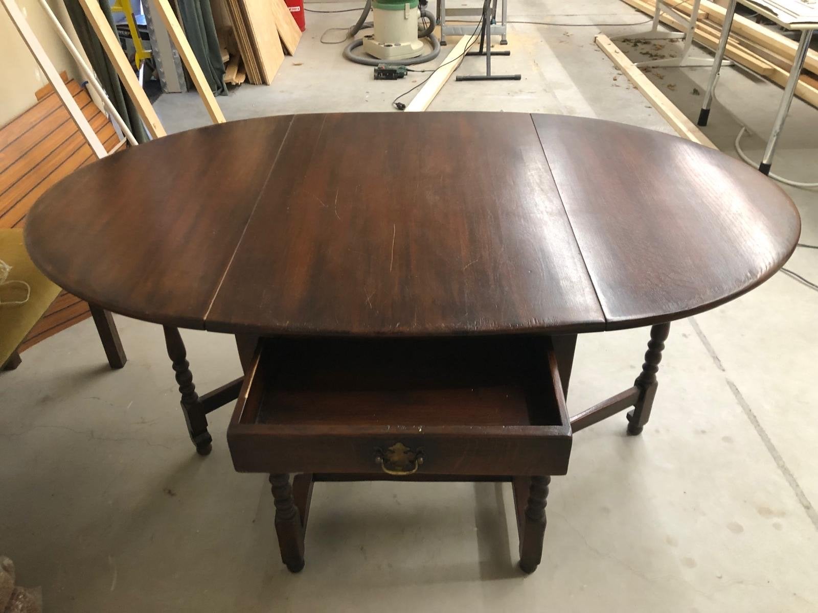 Antieke ovale klaptafel met lade, Ophalen