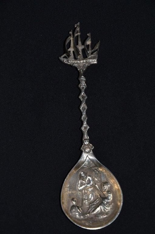 Zilveren lepel met zeilschip, 13.4cm, Antiek en Kunst, Ophalen of Verzenden, Zilver