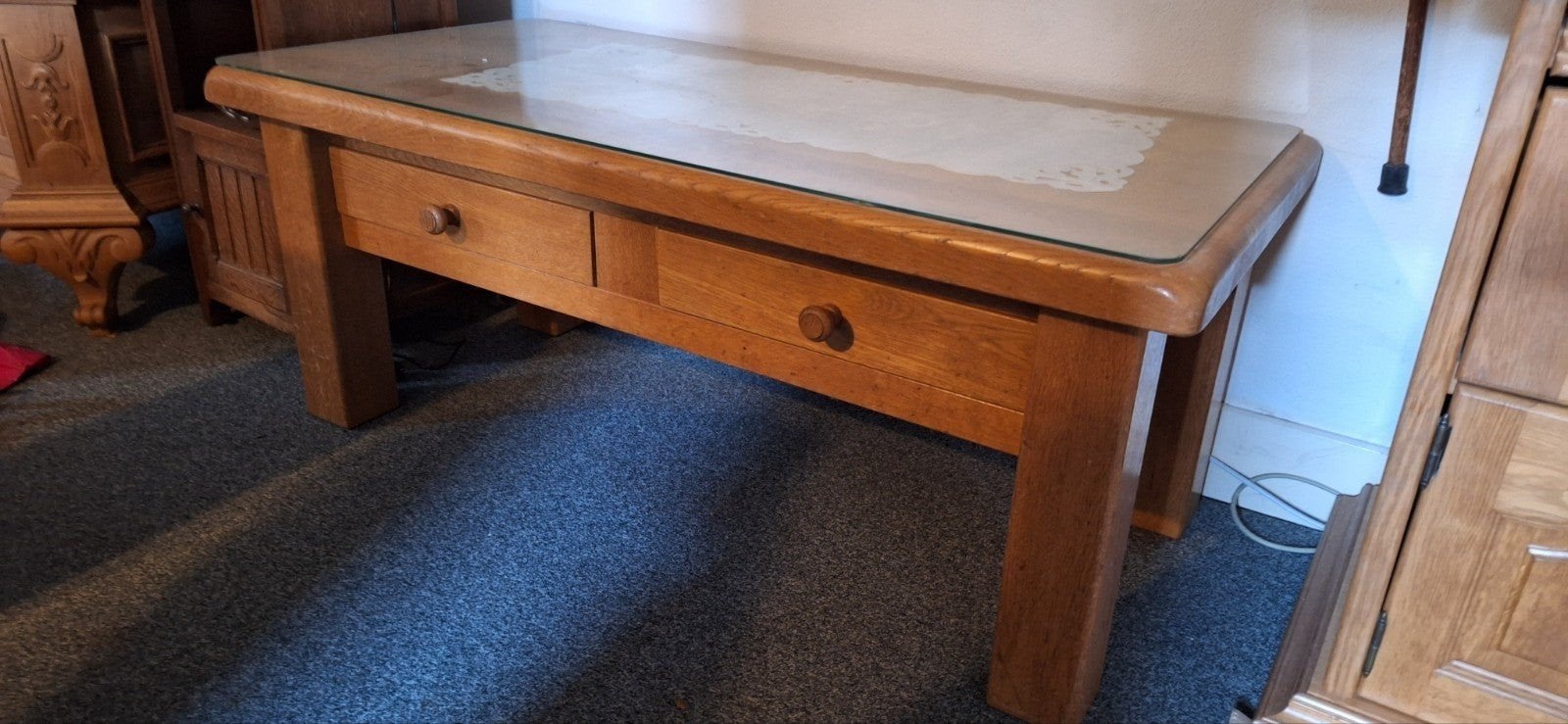 Houten salontafel met glazen blad dat je er af kunt nemen. e, Ophalen, Gebruikt, Eikenhout, Klassiek