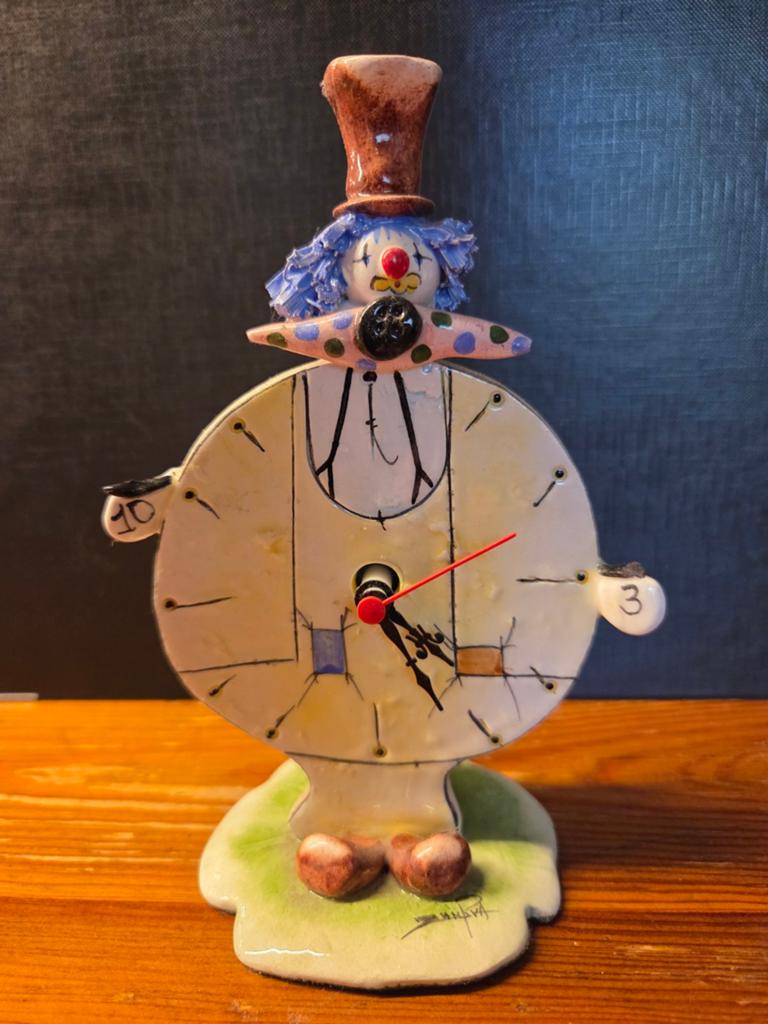 Zampiva Clown Klok - Handgemaakt Keramiek Italië (defect), Antiek en Kunst, Antiek | Klokken, Ophalen of Verzenden