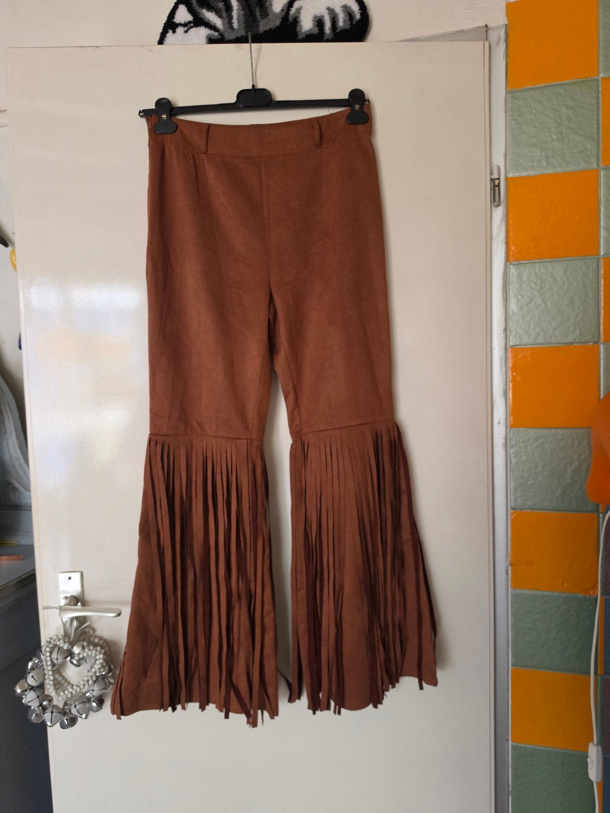 Bruine broek met franjes, Ophalen of Verzenden, Zo goed als nieuw, Bruin, Lang