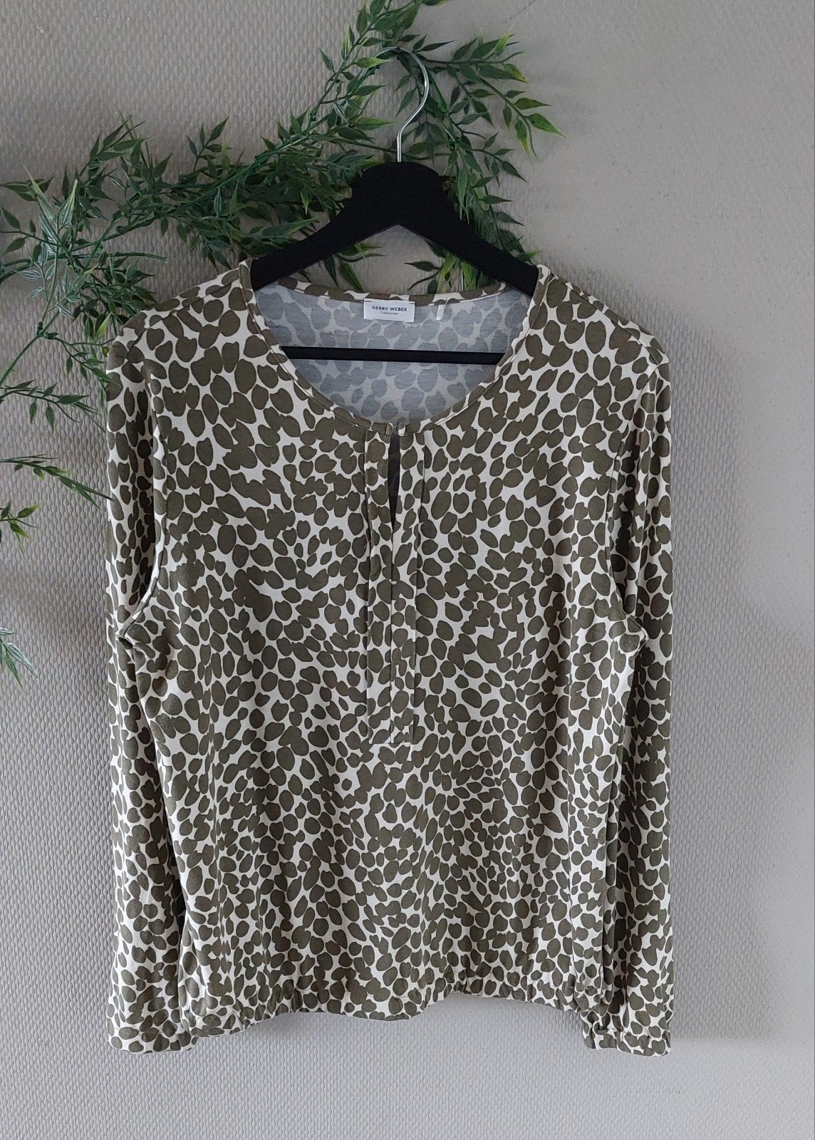 GERRY WEBER Shirt groen beige print M🙂, Beige, Maat 42/44 (L), Ophalen of Verzenden, Zo goed als nieuw
