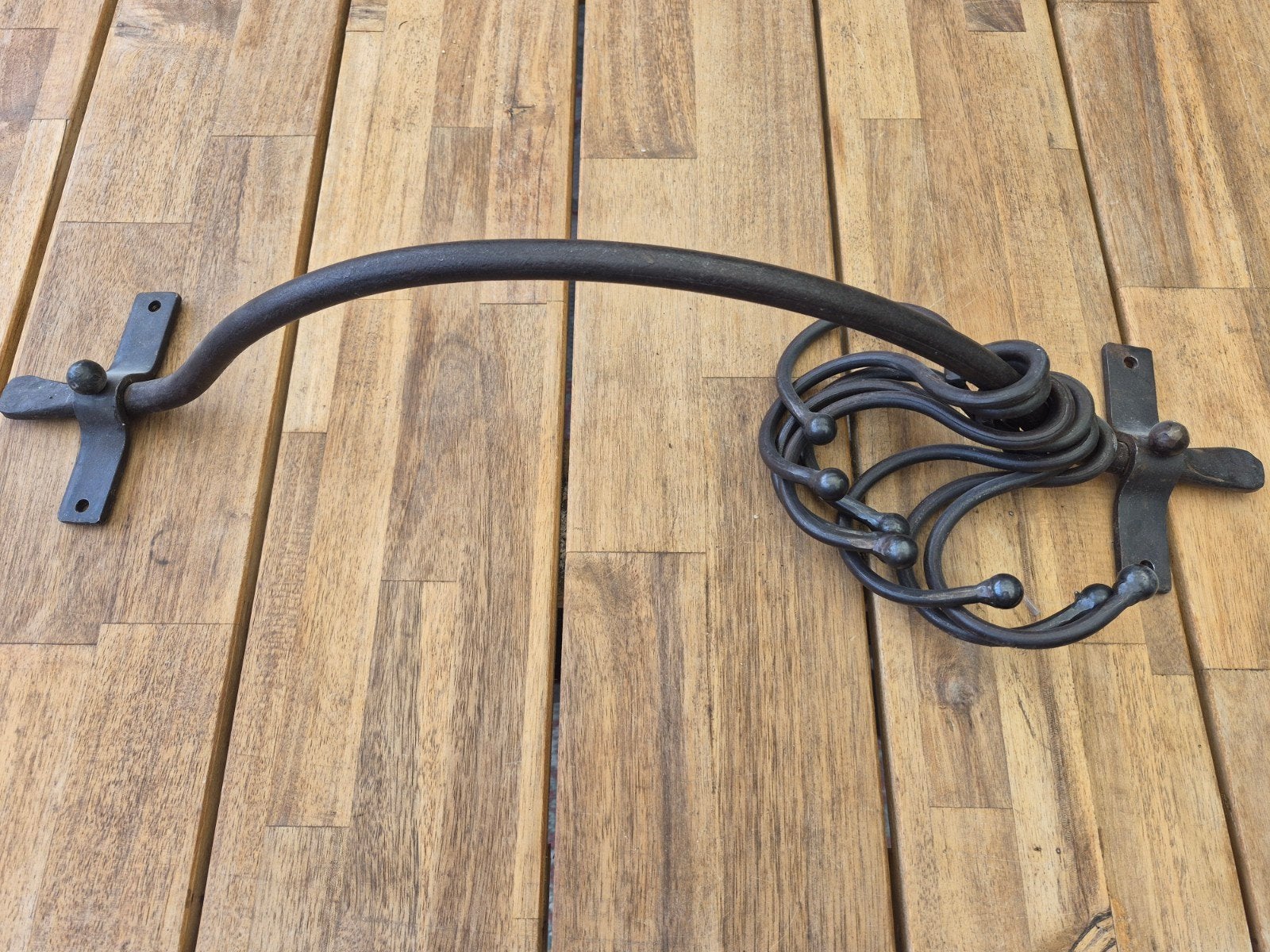 Smeedijzeren kapstokmet 7 haken. 65CM breed, Antiek en Kunst, Ophalen of Verzenden
