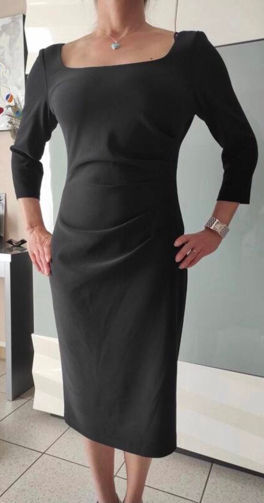 Frank Lyman elegante stretch jurk zwart 3/4 mouw maat 36, Verzenden, Zwart, Zo goed als nieuw, Maat 36 (S)