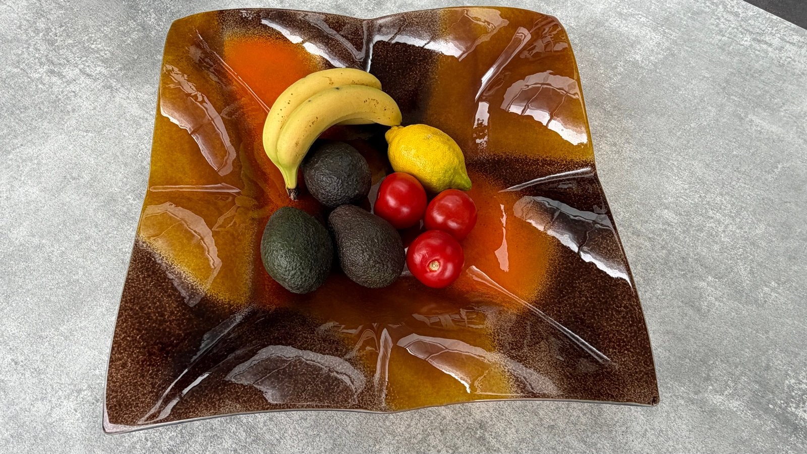 Vintage glazen schaal - Oranje en bruin, Ophalen, Overige merken, Modern, Glas