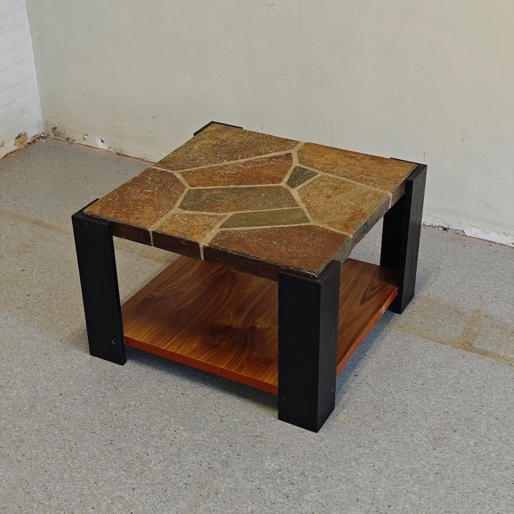 Vintage Brutalist leisteen salon / bijzet tafel, Ophalen, Gebruikt, 50 tot 100 cm, Onbekend